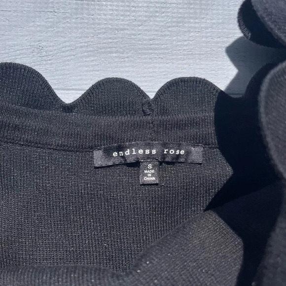 Endless Rose Black Ruffle Off the Shoulder Eyelet Crop Top with Scalloped Edge S - Picture 6 of 10